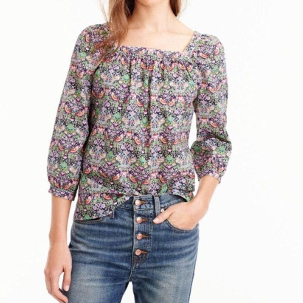 J. Crew Liberty London Strawberry Thief Peony Peasant Top